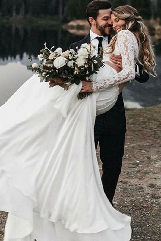 Two Pieces Wedding Gown Boho Wedding Dress Long Sleeves – TANYA BRIDAL
