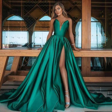 Sexy Green Evening Dress 2021 High Side Split