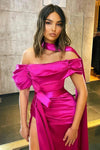 Fuchsia Sexy High Side Split Evening Dress