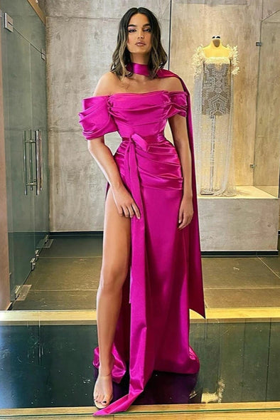 Fuchsia Sexy High Side Split Evening Dress