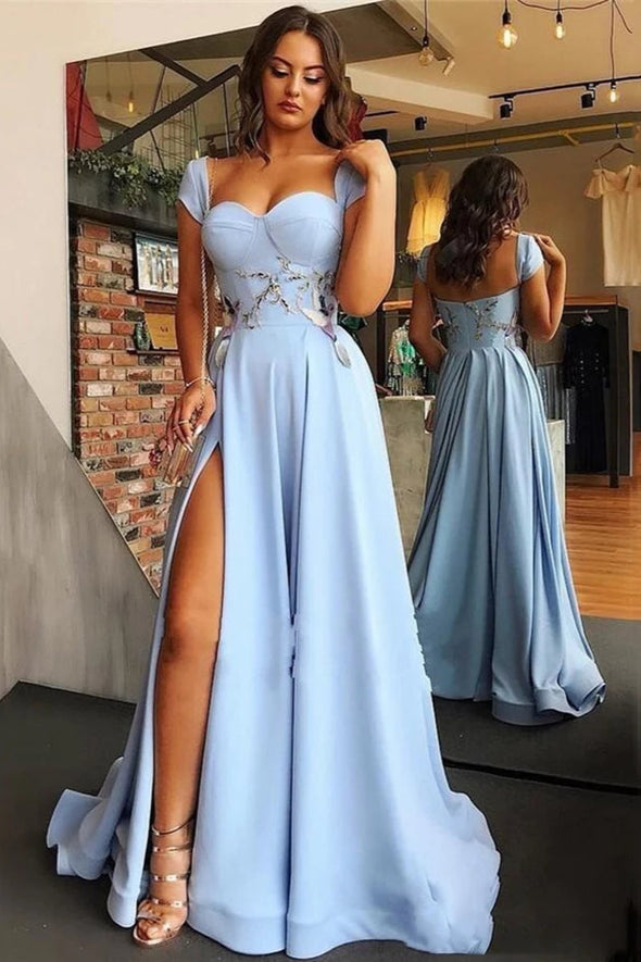 Sky Blue Evening Dresses Sexy High Side Split