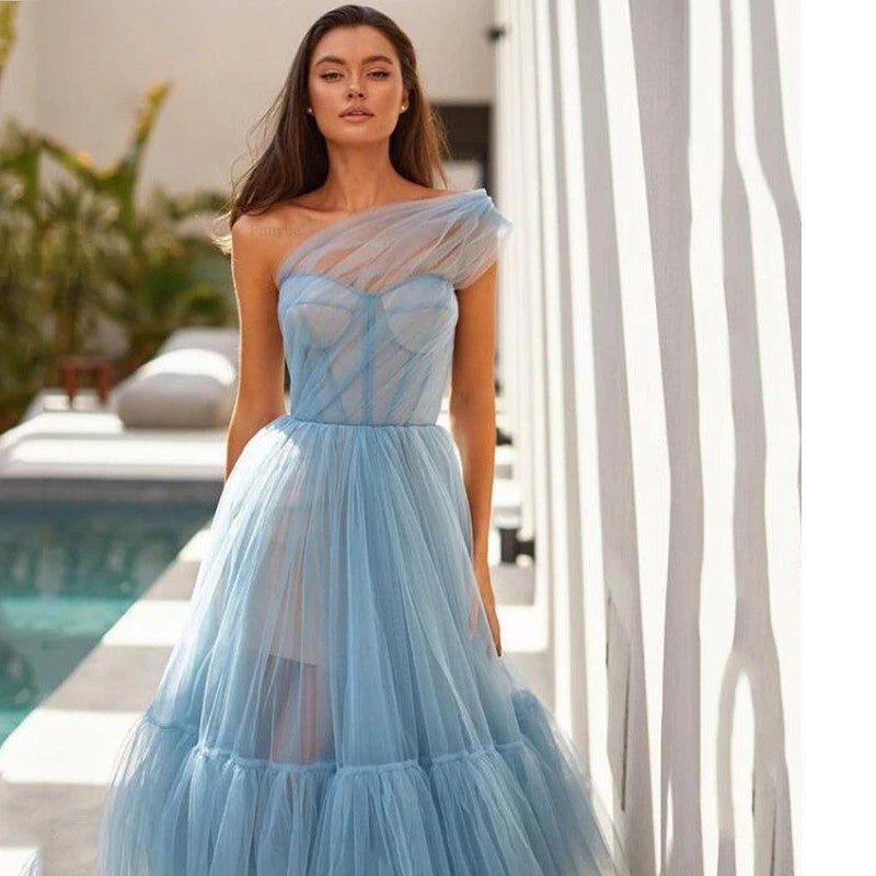 Elegant A-Line One Shoulder Prom Dresses New Arrival TANYA BRIDAL Elegant A-Line One Shoulder Prom Dresses New Arrival TANYA BRIDAL