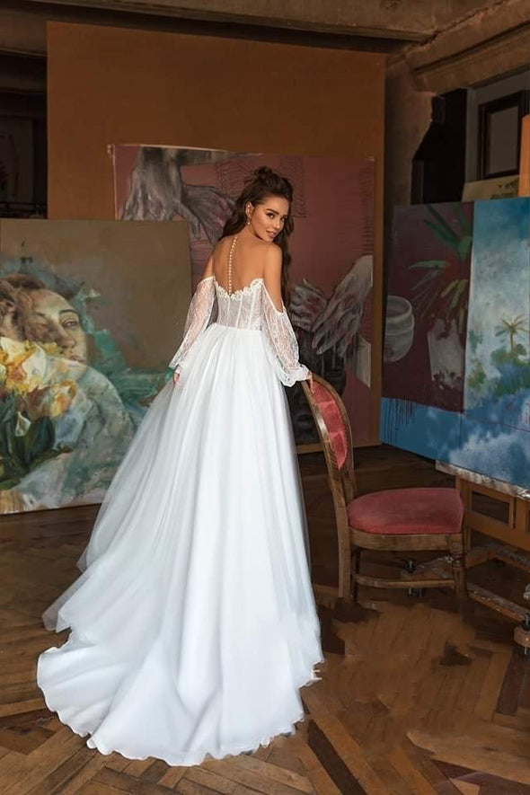 Elegant Bohemia Lace Beach Wedding Dress 2020 Long Sleeve Off The Shoulder Boho Wedding Bridal Gowns Robe De Mariee