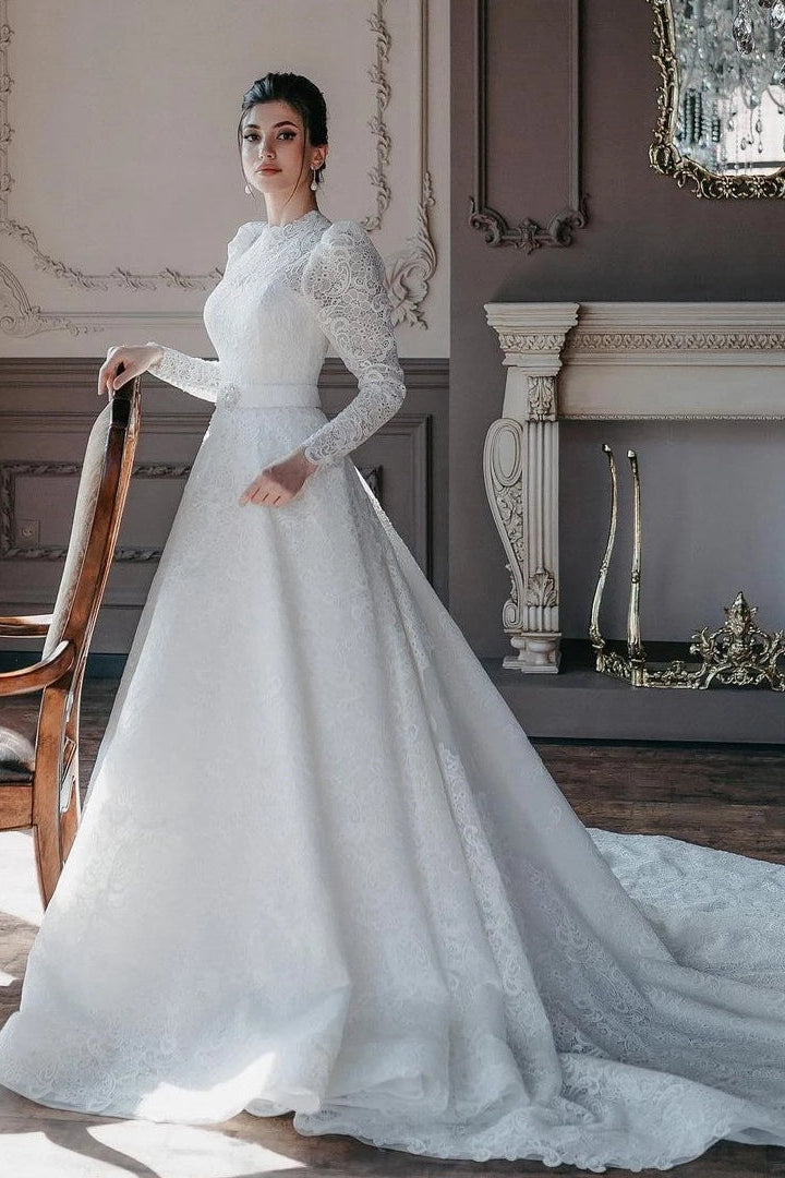 Lace Wedding Dress Muslimah 2018 Modest Lace Wedding Dress With  Sleeve,Muslim Bridal Dress With Cape,