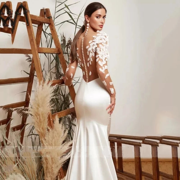 Scoop Neck Feather Lace Illusion Back Buttons Mermaid Wedding Dress 218171426