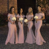 Elegant Mermaid Satin Vestido De Festa Pink Bridesmaid Dress