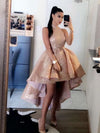 Elegant Rose Gold High Neck Prom Dresses 2020 Sexy Short Front Long Back Sleeveless Formal Party Evening Gowns vestido de gala