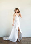 Simple Satin Wedding Dresses High Split Backless TT282
