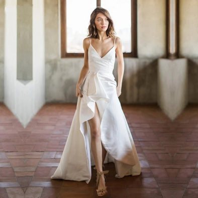 Simple Satin Wedding Dresses High Split Backless TT282