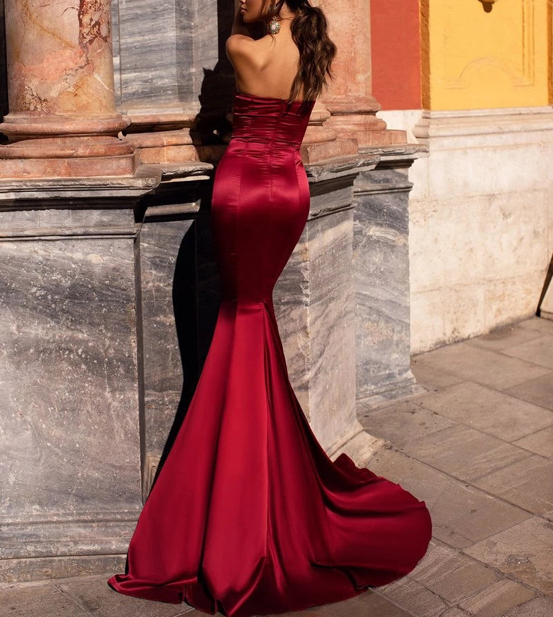 Burgundy Mermaid Silk Satin Simple Prom Dresses TANYA BRIDAL Burgundy Mermaid Silk Satin Simple Prom Dresses TANYA BRIDAL