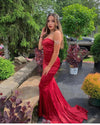 Burgundy Mermaid Silk Satin Simple Prom Dresses