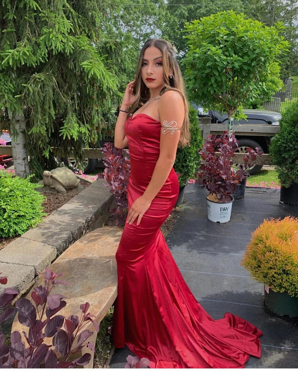 Burgundy Mermaid Silk Satin Simple Prom Dresses