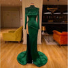 Green Arabic Evening Dress Long Sleeves High Slit Sexy Prom Party Dresses