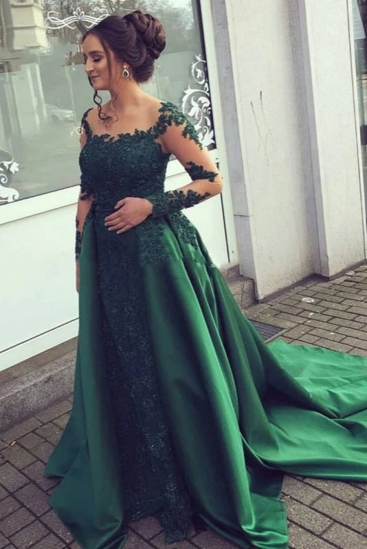 Green Evening Dress Lace Long Sleeves Prom Gown TANYA BRIDAL Green Evening Dress Lace Long Sleeves Prom Gown TANYA BRIDAL