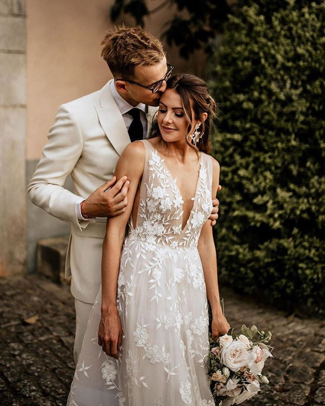 Elegant Floral Lace Wedding Dresses Deep V-Neck Pearls Beads A Line Br TANYA BRIDAL Elegant Floral Lace Wedding Dresses Deep V-Neck Pearls Beads A Line Br TANYA BRIDAL