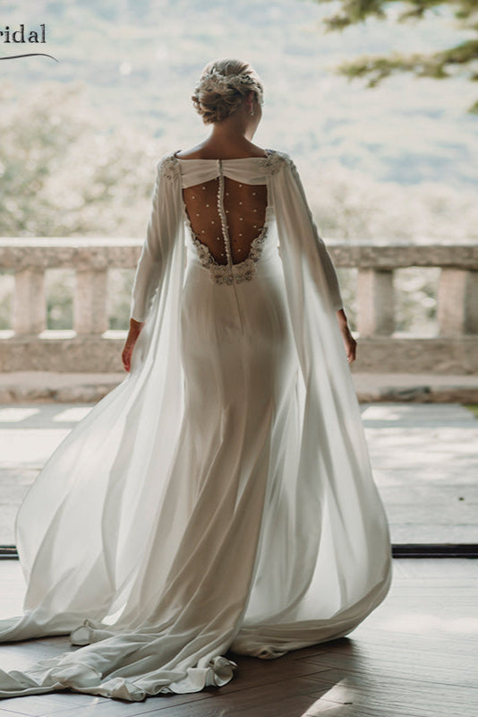 Fantasy Wedding Dress with Cape Bohemian Vestido de noivas DW234