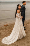 Flare Sleeve Wedding Dresses A Line Lace Tassel Vestido De Noivas Chic DW588