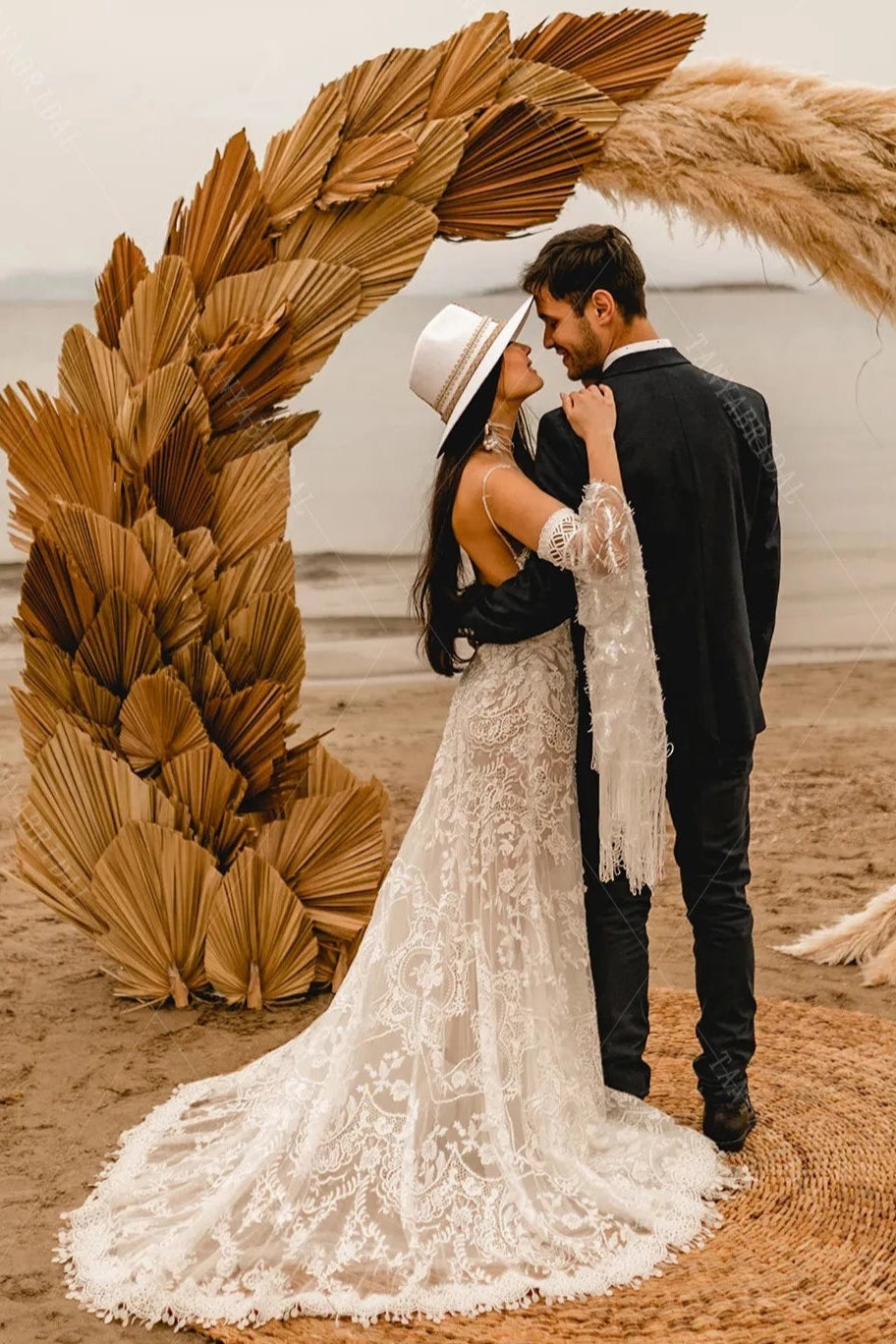 Flare Sleeve Wedding Dresses A Line Lace Tassel Vestido De Noivas Chic TANYA BRIDAL Flare Sleeve Wedding Dresses A Line Lace Tassel Vestido De Noivas Chic TANYA BRIDAL
