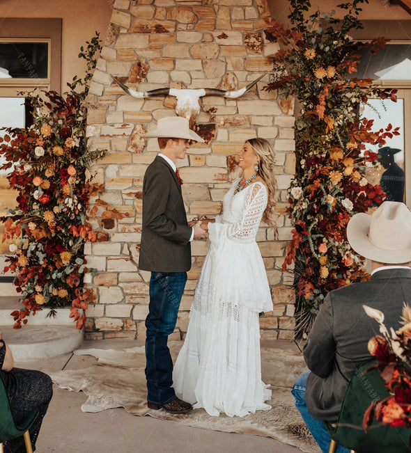Flare Sleeve Boho Wedding Dresses Country Style DW555
