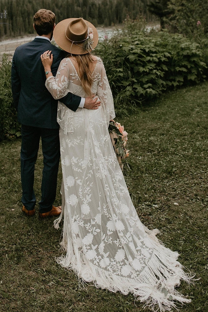 DW450 Flare Sleeve Boho Wedding Dresses Tassel Vestido de Noivas TANYA BRIDAL DW450 Flare Sleeve Boho Wedding Dresses Tassel Vestido de Noivas TANYA BRIDAL