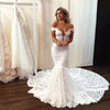 Full Lace Wedding Dresses Mermaid Long Trail Off Shoulder Illusion Back Bridal Gowns