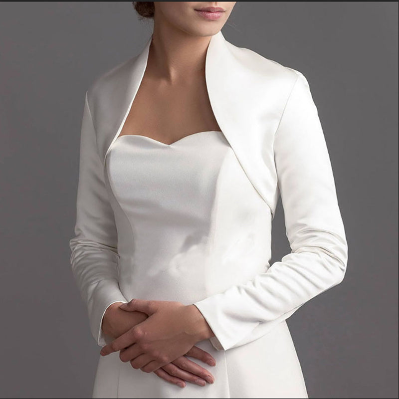 Full Long Sleeve wedding jacket satin Bride bolero jackets for Bridal ...