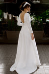 Full Sleeve Soft Satin Wedding Dresses A Line Lace Appliques Bridal Dresses Country Outdoor Robe de Soriee Chic Noivas DW179