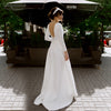 Full Sleeve Soft Satin Wedding Dresses A Line Lace Appliques Bridal Dresses Country Outdoor Robe de Soriee Chic Noivas DW179