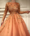 Long Sleeves Prom Dresses Scoop Neckline Party Gown