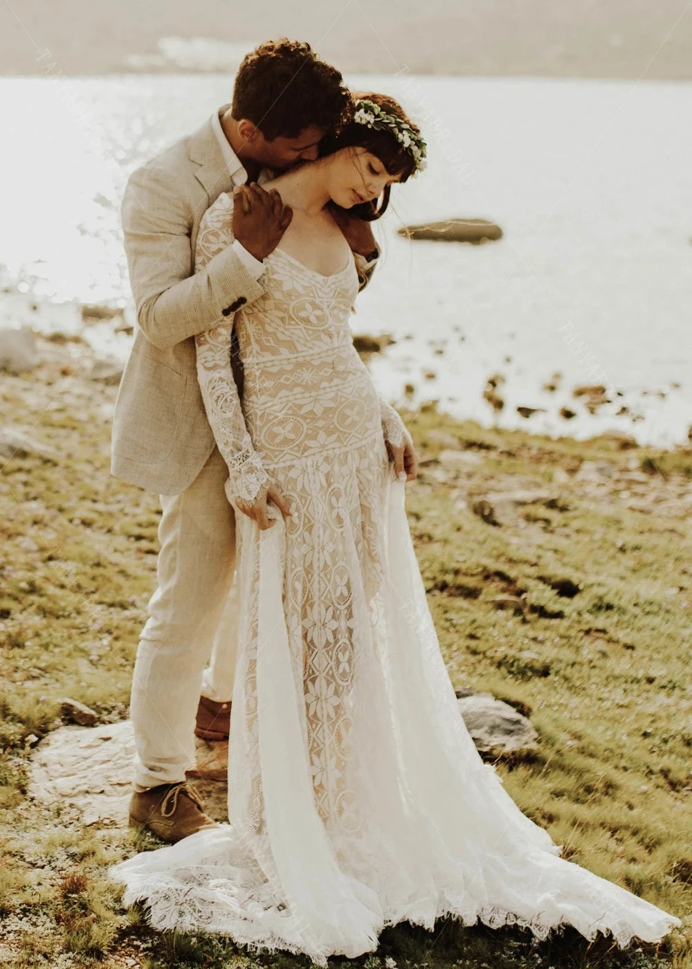 Geometric Patterned Stretch Lace Wedding Dresses - Geometric Patterned Stretch Lace Wedding Dresses -