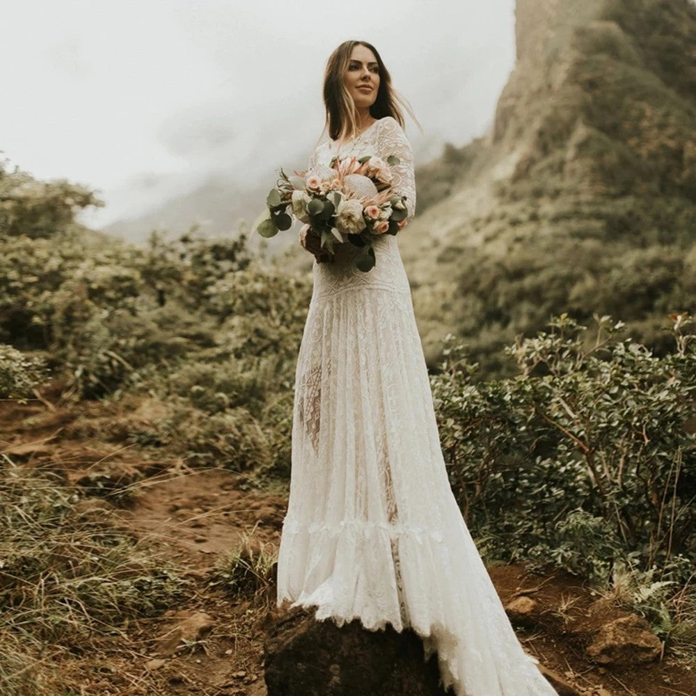 Geometric Patterned Stretch Lace Wedding Dresses - Geometric Patterned Stretch Lace Wedding Dresses -