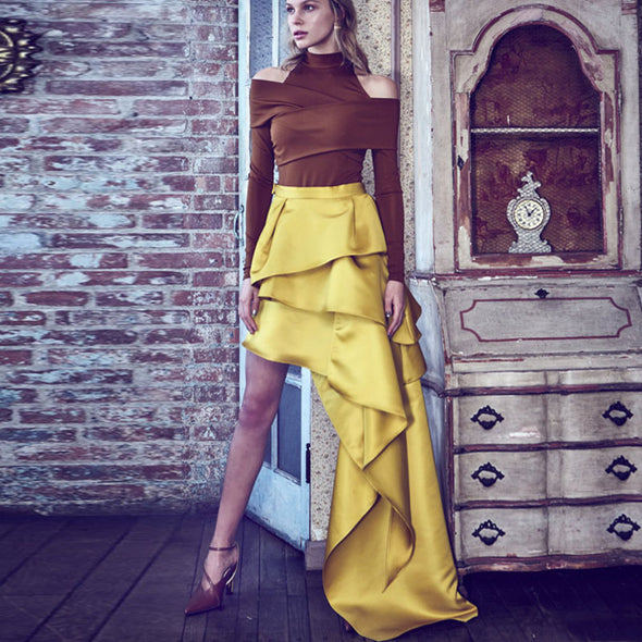 Gorgeous Pleated Skirt Long Gold Draped Women Party Skirts Maxi Asymmetrical Faldas