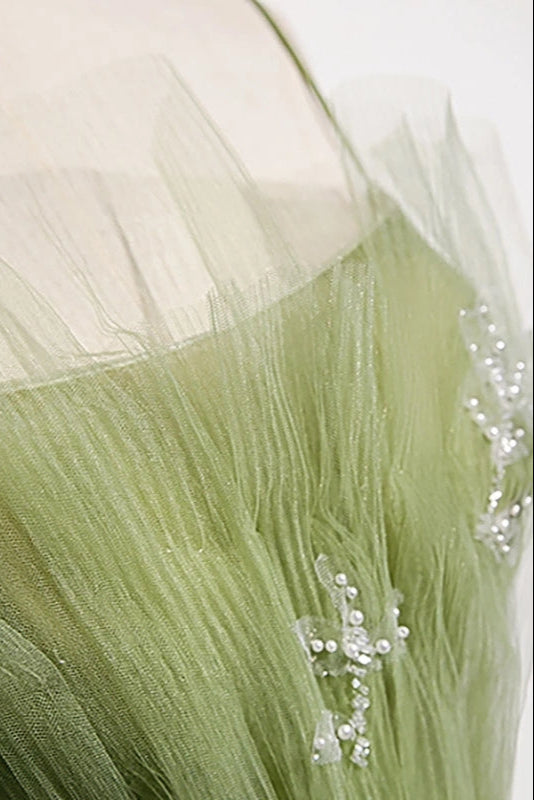 A Line Sage Green Tulle Pleated Prom Evening Dress TANYA BRIDAL A Line Sage Green Tulle Pleated Prom Evening Dress TANYA BRIDAL