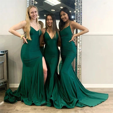 Green Mermaid Bridesmaid Dress Spaghetti Straps Backless