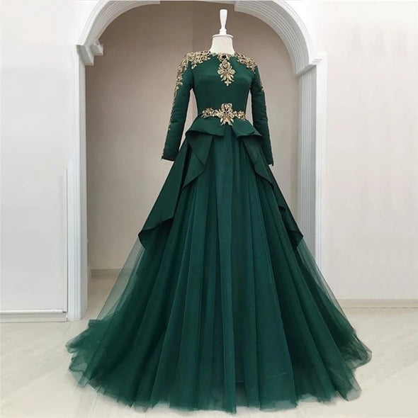 Green Muslim Evening Dresses 2020 A-line Long Sleeves