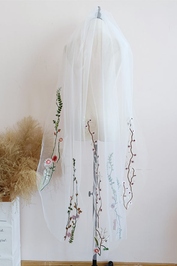 Flora Lace Embroidery Vintage Bohemian Wedding Bridal Veil Accessories