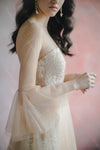 Champagne Boho Wedding Dresses Long Sleeve Lace A Line Bridal Gowns ZW396