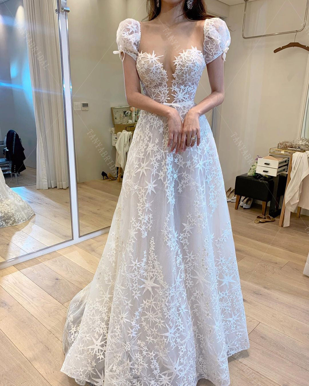 white star lace dress High Neck Star Lace Paneled Dress