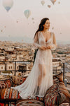 Pearls Dot Tulle Wedding Dresses Long Sleeve See Through Chic Robe de Soriee ZW395