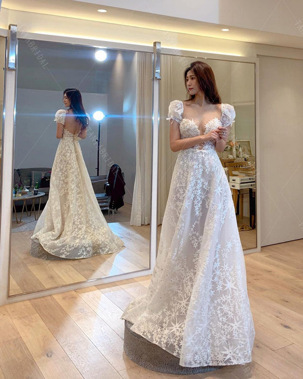 Romantic Star Lace Embroidery Wedding Dresses Noivas ZW408