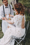 V-Neck Lace Wedding Dresses Mermaid Flare Sleeve Backless Bridal Gowns ZW406