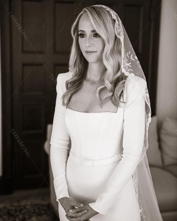 Long Sleeve Simple Engagement Wedding Bridal Gowns Noivas ZW407