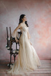 Champagne Boho Wedding Dresses Long Sleeve Lace A Line Bridal Gowns ZW396