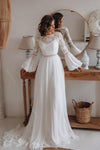 Chiffon A Line Wedding Dresses Long Sleeve Bohemian Beach Bridal Gowns ZW403