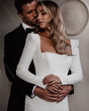 Soft Satin Elegant Long Sleeve Bridal Gowns Simple Engagement Wedding Noivas ZW407