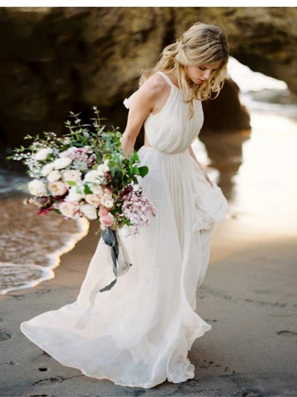 Summer A Line Chiffon Backless Beach Bridal Gown