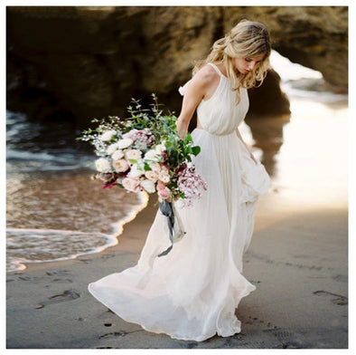 Summer A Line Chiffon Backless Beach Bridal Gown