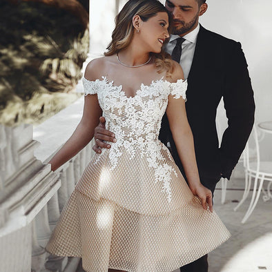 Off The Shoulder Wedding Dress 2019 Short Champagne