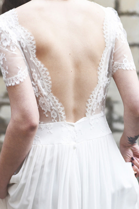 Boho V-Neck Backless Romantic Bridal Gowns