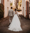 Half Sleeve Lace Wedding Dresses Deep V-Neck Chic ZW467